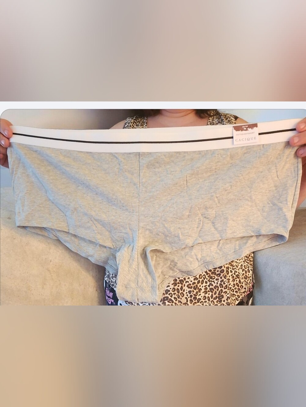Cacique Light Gray with White Waistband Boy Short Panties